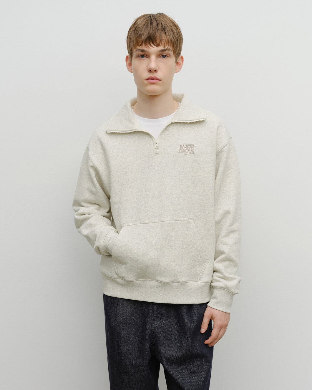 [韩国] Marithe 128 男女同款经典LOGO半拉链卫衣